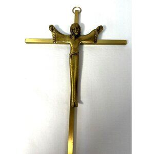 Brass Wall Crucifix With Christ Figure Heavy Piece